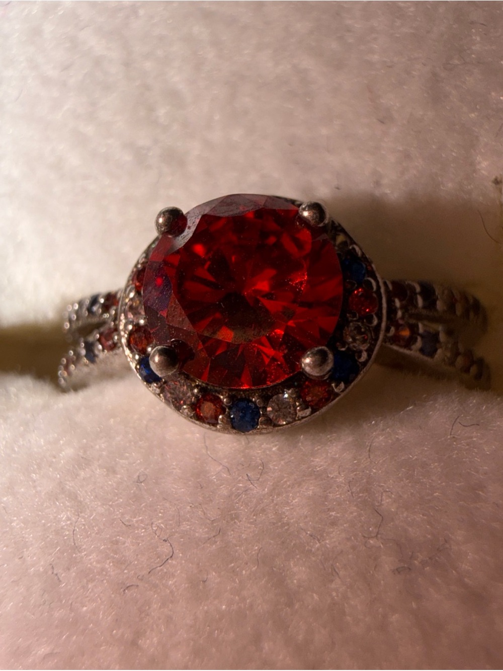 Fragrant Jewels America Ring 925 Sterling Silver  Red Stone Blue Size 6.5